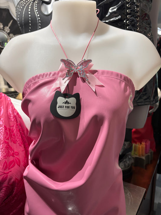 Vegan leather bustier strass butterfly