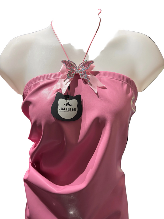 Vegan leather bustier strass butterfly